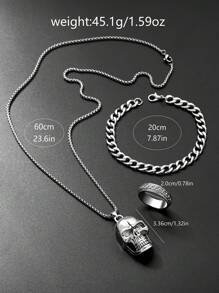 Men's Watch 4 Pieces Set Personalized Skull Circular Disc Quartz Watch And Pendant Necklace, Ring, Bracelet Set, SSuitable For Daily Wear, Back-To-School Season, Graduation Season, Thanksgiving, Couples, The Best Gifts Watch Box Not Included