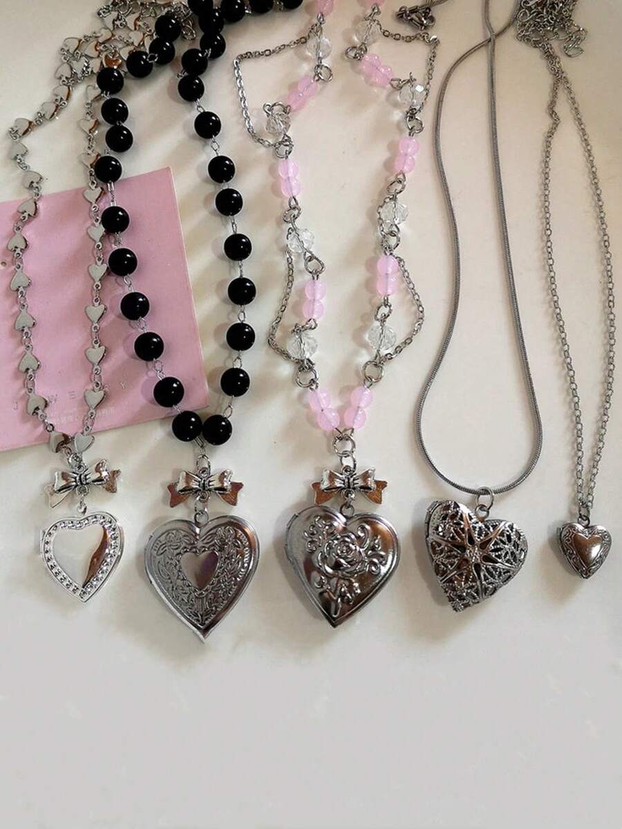 1 件哥特 Y2k 美学心形小盒吊坠开口女式银色不锈钢相框吊坠项链女式 EMO 珠宝时尚珠宝 - 彩色 - 查看 1