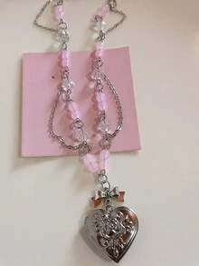 1 件哥特 Y2k 美学心形小盒吊坠开口女式银色不锈钢相框吊坠项链女式 EMO 珠宝时尚珠宝 - 彩色 - 查看 5