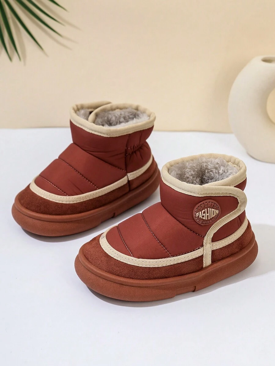 冬季新款保暖内衬防水皮革雪地靴适合 1-2-6 岁幼儿男孩/女孩 - 紅色 - 查看 1