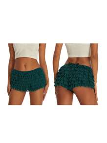 Women Y2k Lace Layered Ruffle Bloomers Shorts Micro Mini Frilly Puffy Shorts Fairy Lolita Low Rise Pettipants