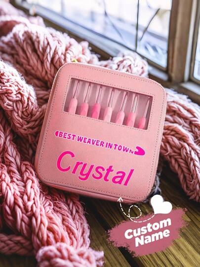 1pc Custom Pink Knitting Needles Set, Custom Name Sweater Crochet Hook Set, Personalized Pink Hooks Needles Scissors Pink Crochet Hook Set Soft Handle PU Bag Personalized Bridesmaid Gifts, Wedding Gift, Anniversary Gift, Valentine Gift, Birthday Gift, Mother's Day Gift, Best Friend Gift, Gift For Mom, Gift For Girlfriend, Gift For Her, Gift For Wife Christmas Gift