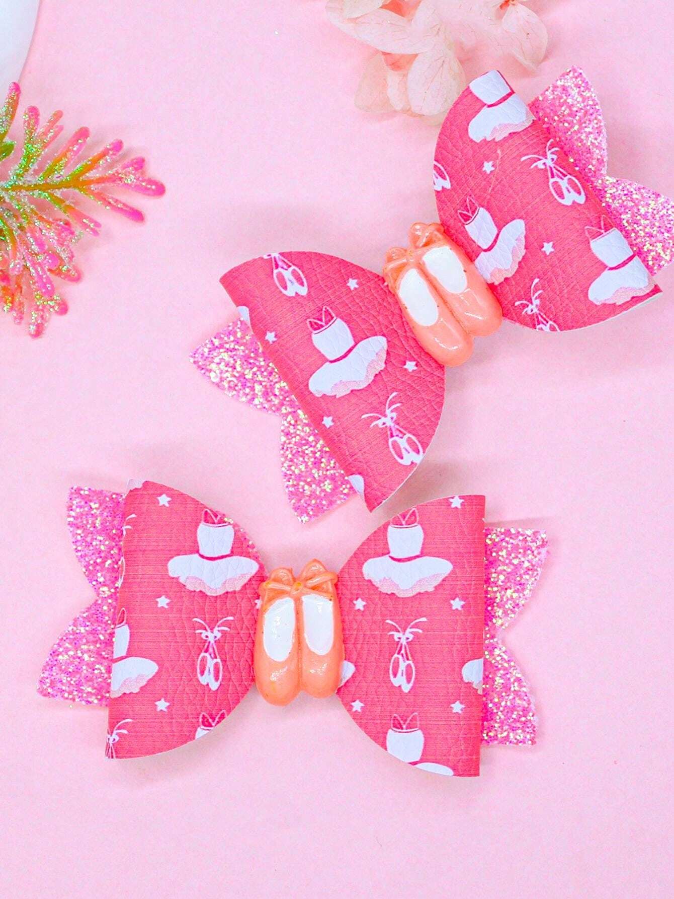2pcs Lovely Ballet Dancer Hair Bows Glitter Performance Hair Clips For