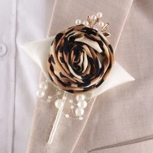 1 件胸花 + 1 件腕花，男女通用豹纹玫瑰胸花配米色丝带，新娘新郎伴郎伴娘胸花腕花，适合婚礼、派对、舞会、日常佩戴 - 彩色 - 查看 5