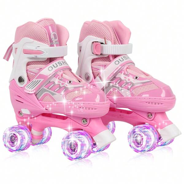 Patines de ruedas para niños y niñas, patinete de dos líneas con tamaño ajustable para niños de interior y exterior, rodillos con luces intermitentes, talla S M, color a elegir: azul, negro, rosa, rojo