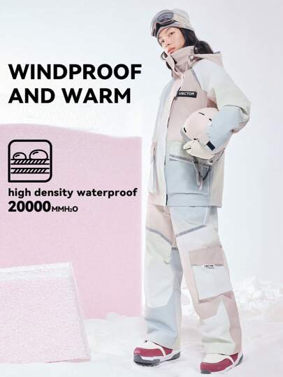 VECTOR MOTION Ski Suit: Hooded Ski Jacket & Bib Pants, Unisex, Windproof, Waterproof, Abrasion-Resistant, Breathable, Thick Cold-Proof, Elastic, For Single/Double Snowboard