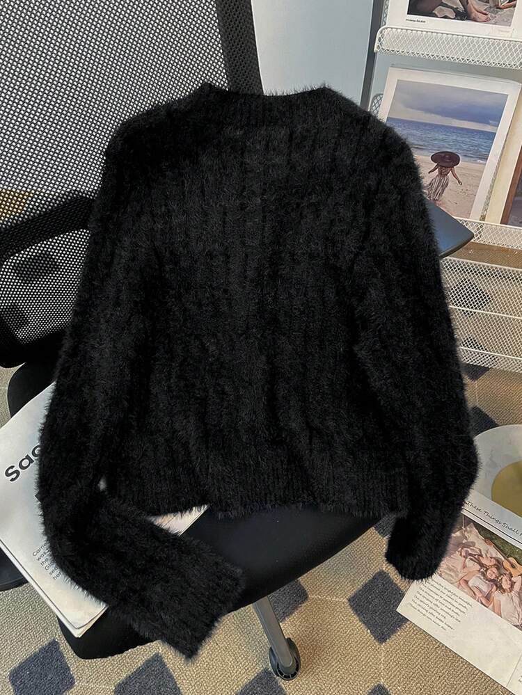 여성 패션 짧고 따듯한 리본 다기능 라운드 넥 긴팔 스웨터 가디건 니트 코트, 가을 겨울, 스트릿웨어