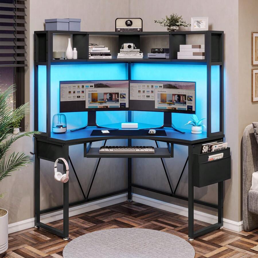 Corner Desk, Small Computer Desk With Hutch, Keyboard Tray And Storage