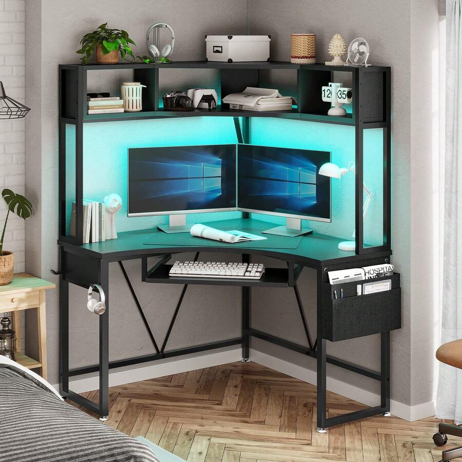 Corner Desk, Small Computer Desk With Hutch, Keyboard Tray And Storage