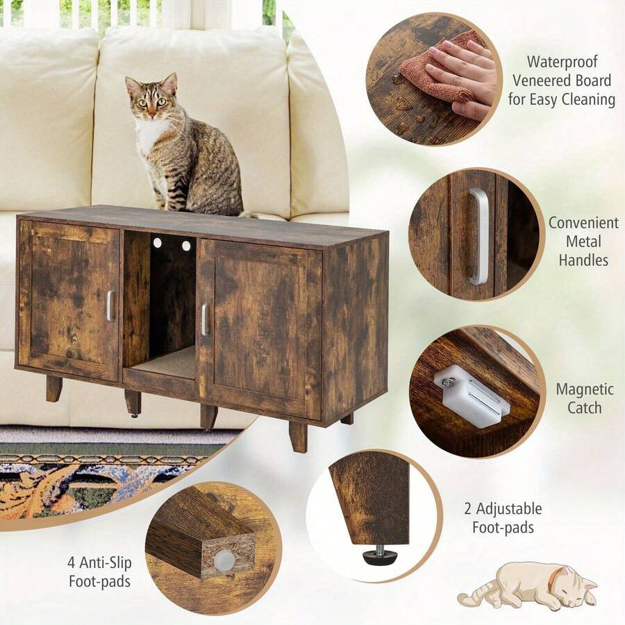 Large Cat Litter Box Enclosure Furniture Wooden Kitty Washroom Hidden