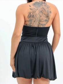 Cropped Corset And Short Set With Rhinestone Applique And Zipper - Màu xanh lam - Xem 2