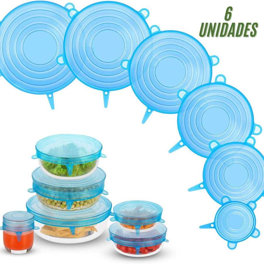 Kit 6 Reusable Flexible Silicone Lids For Pans, Plates, Cups, Containers, Bowls And Pots - Nhiều màu - Xem 1