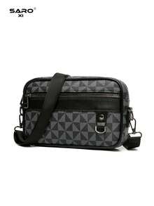 saroxi 男士休闲小容量单肩斜挎包，灰色三角形多功能便携商务旅行日常百搭，适合万圣节圣诞节冬季圣诞礼物男士包斜挎包礼物感恩节秋季钱包假日收纳包手提包运动包斜挎包单肩包腰包腰包骑士包腰包包黑色包徒步旅行学生大容量多功能户外时尚休闲礼品度假胸包侧包臀包 - 黑色 - 查看 5