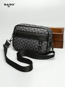 saroxi 男士休闲小容量单肩斜挎包，灰色三角形多功能便携商务旅行日常百搭，适合万圣节圣诞节冬季圣诞礼物男士包斜挎包礼物感恩节秋季钱包假日收纳包手提包运动包斜挎包单肩包腰包腰包骑士包腰包包黑色包徒步旅行学生大容量多功能户外时尚休闲礼品度假胸包侧包臀包 - 黑色 - 查看 1