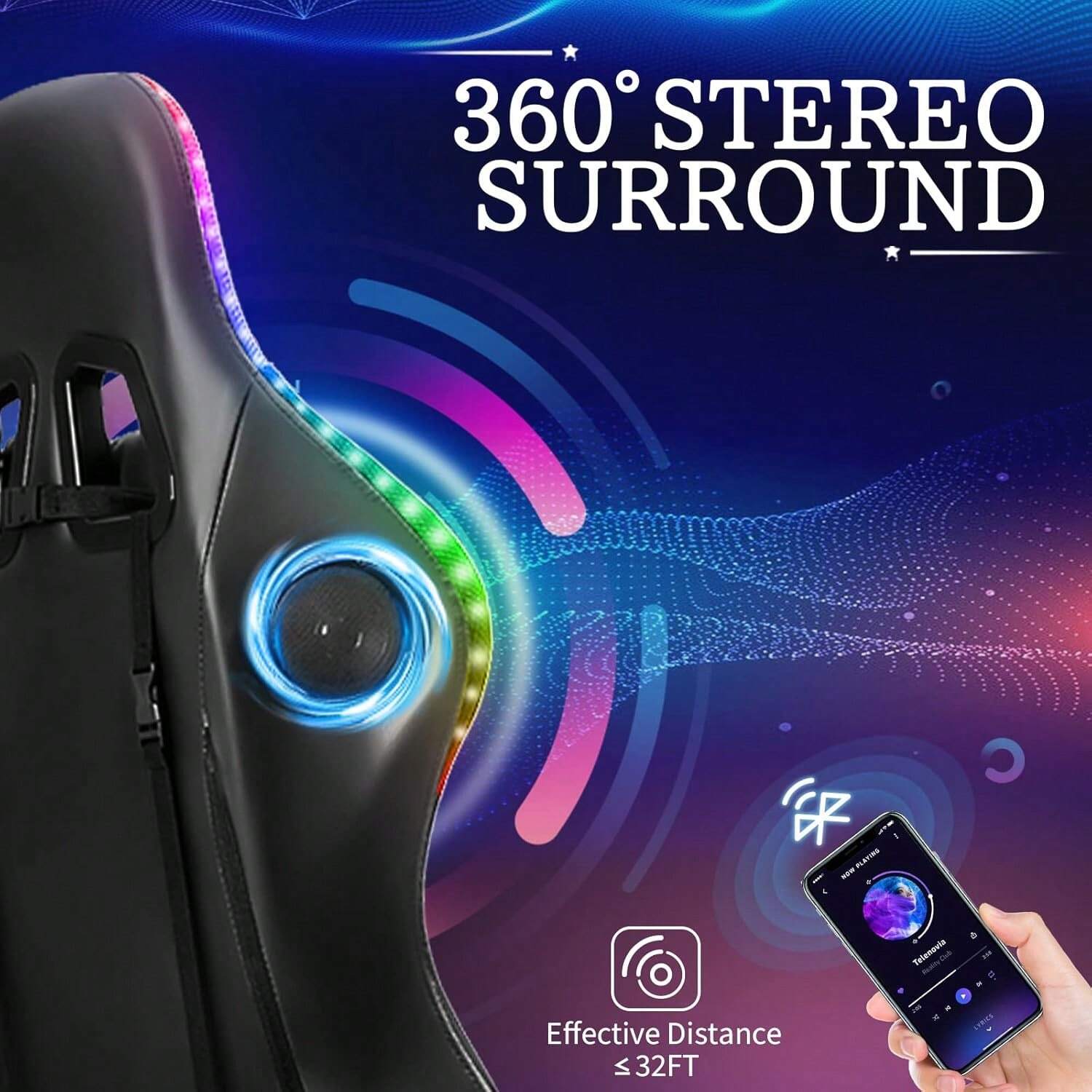 Gaming Chair Massage With Bluetooth Speakers And Led Lights Ergonomic
