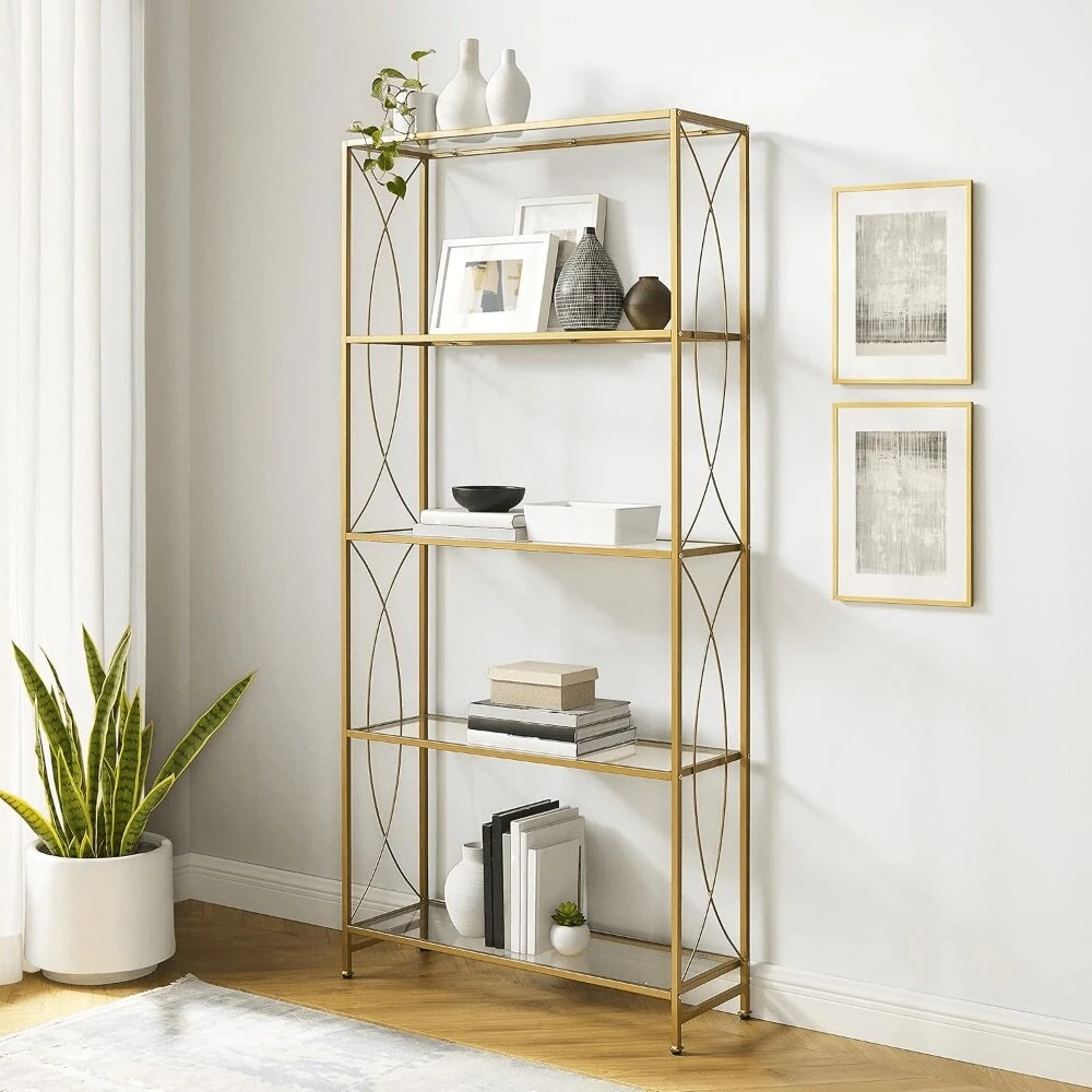 Furniture Bookshelf With Glass Shelves, Bookcase Storage, Gold SHEIN USA