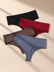 4件裝多色高腰棉質女用丁字褲，休閒性感彈性舒適女內褲 - 彩色 - 查看 6