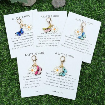 1pc/5pcs Lucky Hug Mini Butterfly & White Daisy Keychain - Perfect Gift For Any Occasion - Encouraging Card - Teacher's Day, Valentine's Day, Or Summer/Fall Gift - Animal & Floral Design - Invitation Pocket Car Accessories Bag Charm School Cute Goth Y2k Bag Lanyards With Id Holder Car Accessories Bag Charms