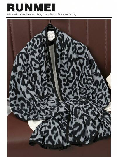 Boho 1pc Classic Leopard Print Crinkle Semi-Sheer Stylish Long Scarf Suitable For Commute, Travel And Outdoor Wear,School