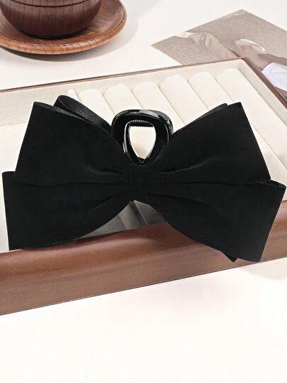 1 件复古优雅黑色天鹅绒蝴蝶结大号发夹，适合正式场合，秋冬发夹发夹发夹发夹秋季发夹发饰女士度假装女士