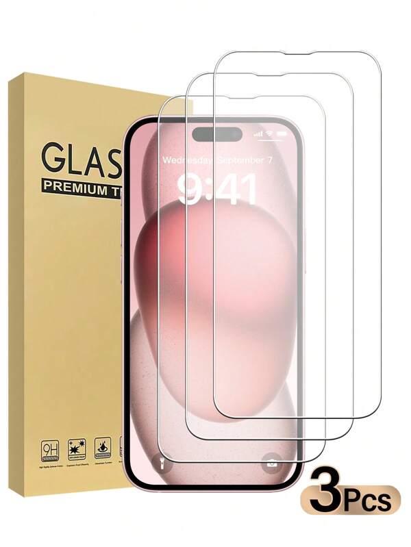 3 stuks verpakking High Definition Clear Tempered Glass Screen Protector, anti-kras, anti-botsing, oleofobe coating, gladde aanraking, compatibel met Apple-apparaten X/XR/11/12/13/14/15/16/16Plus/16Pro/16ProMax/16E volledige serie