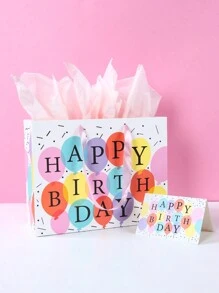 1 套生日快乐手持纸质礼品袋和生日快乐纸质贺卡和皱纹包装纸，生日家庭朋友节日派对装饰，生日快乐派对礼品包装用品 - 彩色 - 查看 4