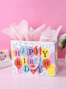 1 套生日快乐手持纸质礼品袋和生日快乐纸质贺卡和皱纹包装纸，生日家庭朋友节日派对装饰，生日快乐派对礼品包装用品 - 彩色 - 查看 2