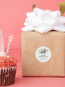 12/24/40 Pcs Various Custom Christmas Stickers, Round 5x5 Cm/ 2x2 In, 9 Optional Wreath Patterns Including Flower And Pine Branch Etc., Supporting Name And Text Customization Such As Personal Name, Family Name, Company Name, Addresses, Greetings Or Other Words