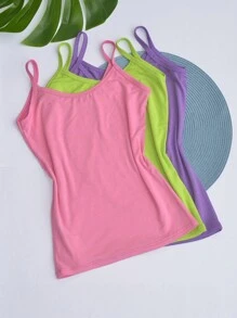 Kit 3 Basic Women's Tank Tops With Thin Straps - 淡紫色和檸檬綠 - 查看 1