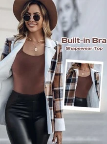 ChicMe 女式背心内置胸垫无缝无袖方领吊带背心高弹力修身休闲基本款分层衬衫