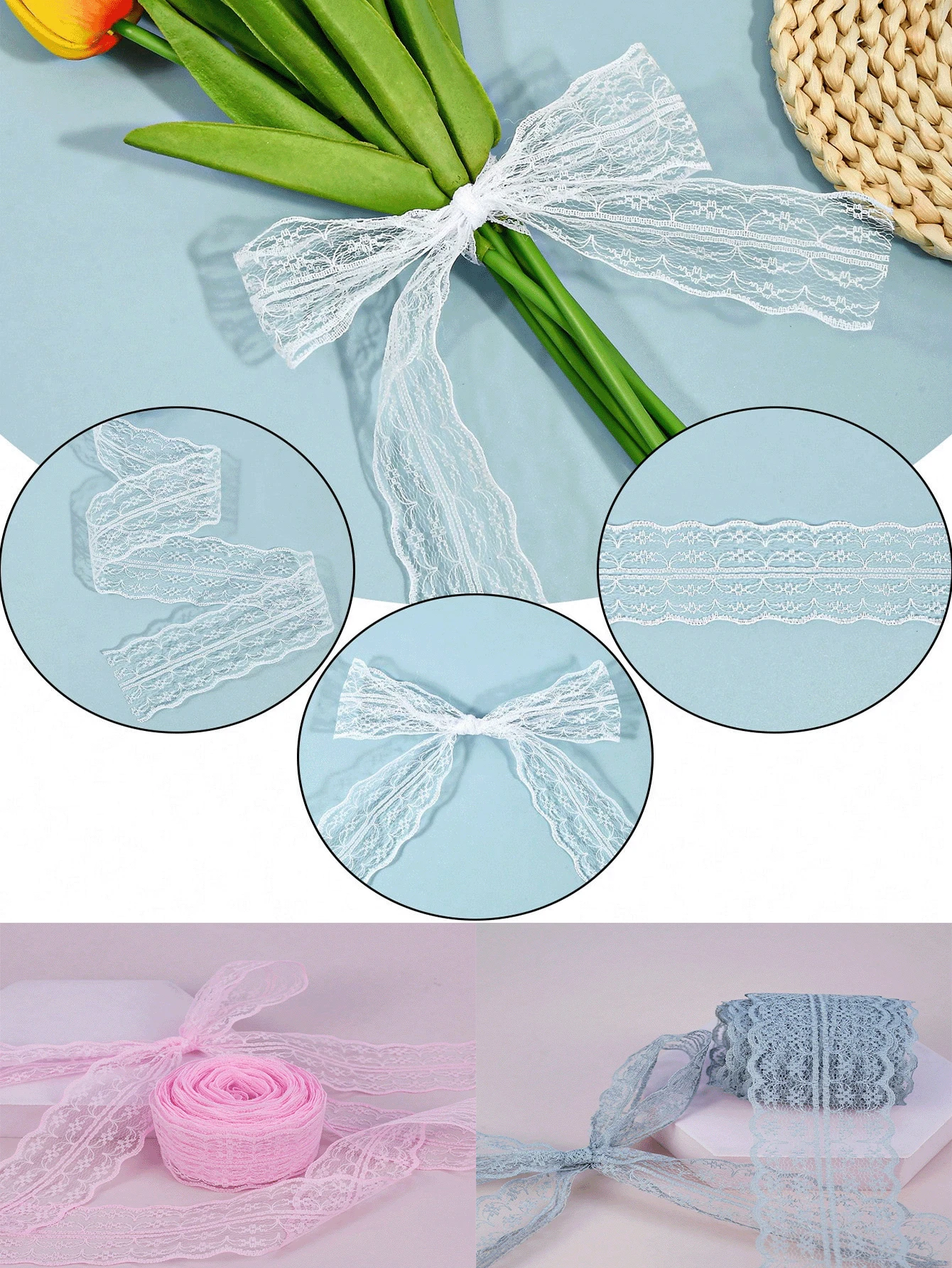 10 码/卷蕾丝边丝带面料花朵图案丝带适用于缝纫 DIY 工艺品剪贴簿礼品包装发饰蝴蝶结制作婚礼新娘花束送礼会装饰 - 彩色 - 查看 1