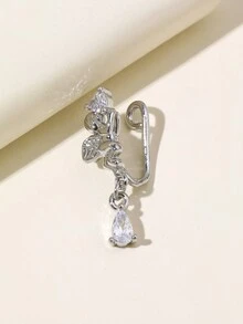 1pc Silver Rhinestone Cupid Teardrop Nose Ring/Stud Clip On, Daily Wear Nose Jewelry For Women - Silver - View 3