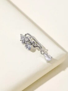 1pc Silver Rhinestone Cupid Teardrop Nose Ring/Stud Clip On, Daily Wear Nose Jewelry For Women - Silver - View 2