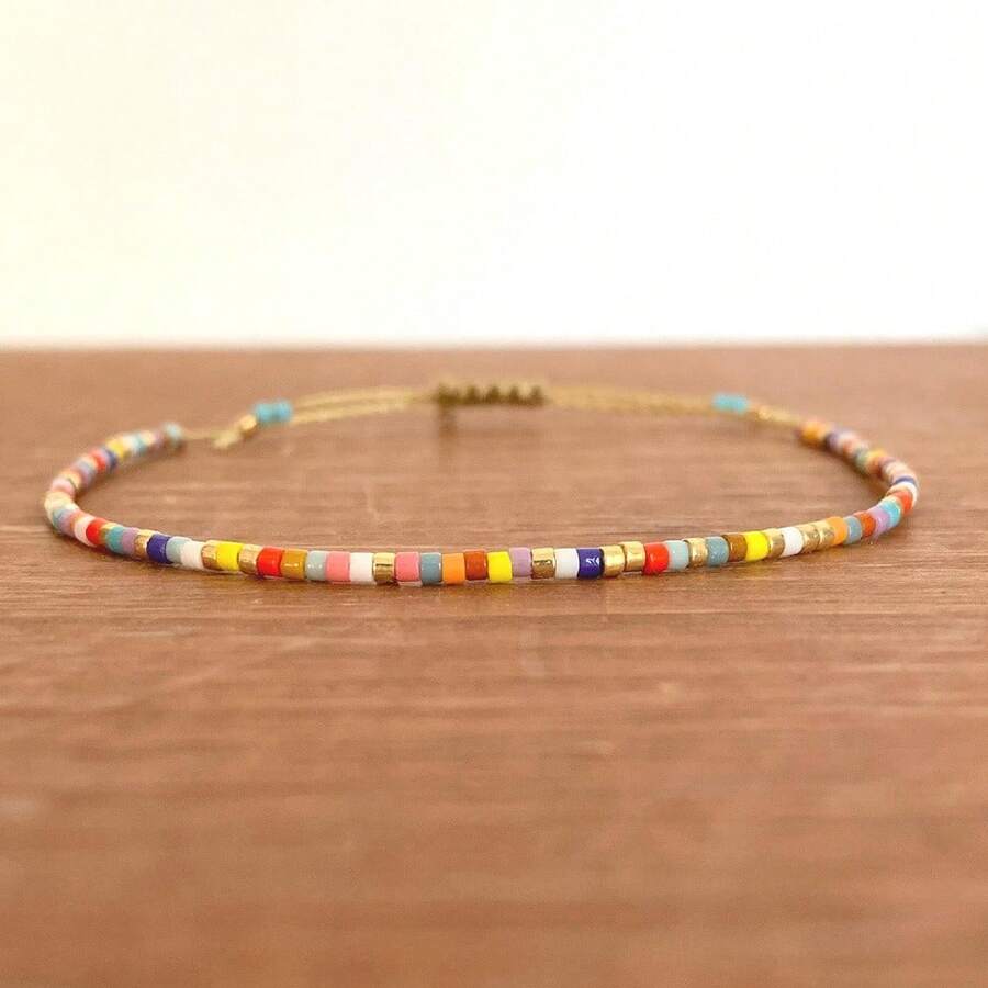 3pcs/Set Women's Bracelet And Anklet Set, Bohemian Style Colorful Glass