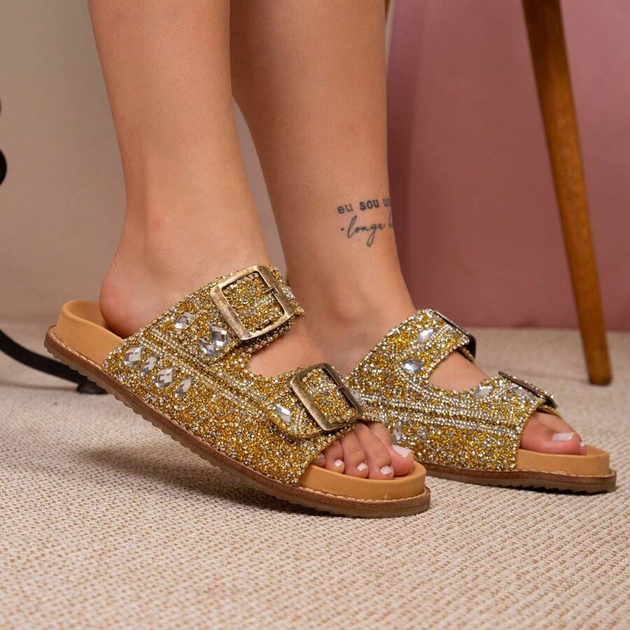 Women's Birkin Sandal With Rhinestones Flat Slide Sandals - Gold - View 1