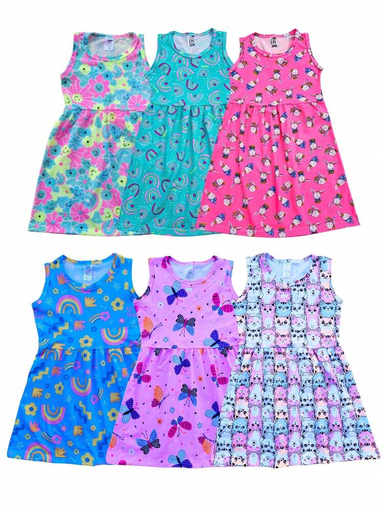 kit com 3 Vestido para meninas infantil juvenil gode rodado evasê - Multicolorido - Visão 1