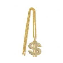 1pc Exaggerated Hip-Hop Style Dollar Sign Pendant Necklace, Zinc Alloy & Rhinestone Decor, Suitable For Men And Women Daily Wear - Gold - View 4