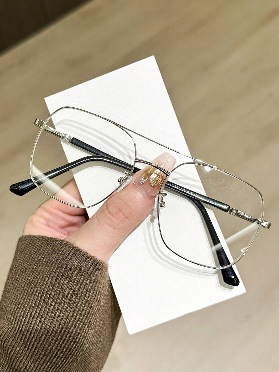1 件男女通用不锈钢双桥飞行员镜框无度数眼镜，四季设计 - 無色 - 查看 1