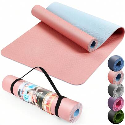  ACTIVE FOREVER Yoga Mat For Women Men, Non-Slip, TPE Exercise Mat With Carrying Straps, Workout Mat For Pilates, Stretching, Pilates, Home Gym -183 X 61 X 0.6 CM