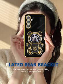 Ốp lưng điện thoại hình gấu cầu vồng mạ điện hình trái tim dễ thương với chân đế ẩn mạ điện, bộ ốp lưng đầy đủ tương thích với iPhone 11/12/13/14/15 Pro Max, S22/23/24, A04/A05/A14/A15/A24/A25/A34/A54S, tương thích với OPPO, tương thích với VIVO, tương thích với Redmi 13C, phiên bản quốc tế, không phải phiên bản nội địa. - màu đen - Xem 2