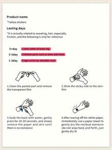 欢快的红色花卉指甲花临时纹身贴纸 - 适合派对和节日 - 矩形 - 紅色 - 查看 5