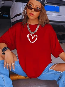 Women's Basic Oversized Blouse Round Sleeve T-Shirt Gym Running Walking T-Shirt - 紅色 - 查看 2