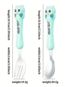 Bộ thìa nĩa bằng thép không gỉ 304 hình cú mèo hoạt hình tùy chỉnh, dụng cụ ăn uống tiện lợi cho trẻ sơ sinh - nhiều màu - Xem 7