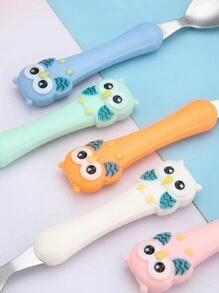 Bộ thìa nĩa bằng thép không gỉ 304 hình cú mèo hoạt hình tùy chỉnh, dụng cụ ăn uống tiện lợi cho trẻ sơ sinh - nhiều màu - Xem 5