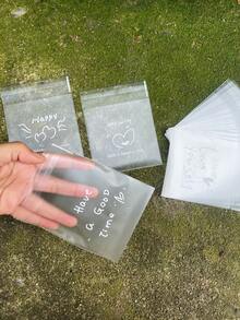 100 piezas Bolsas gruesas de OPP mate con autosellado, impresas con palabras de bendición en inglés, bolsas de plástico para embalaje de regalos, fiestas, promociones y decoración