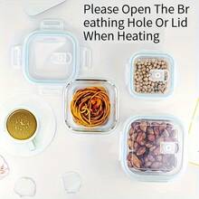 1 bộ 3 hộp đựng thực phẩm bằng thủy tinh borosilicate cao cấp có nắp, hộp đựng Bento chịu nhiệt và lò vi sóng - Màu xanh nhạt - Xem 4