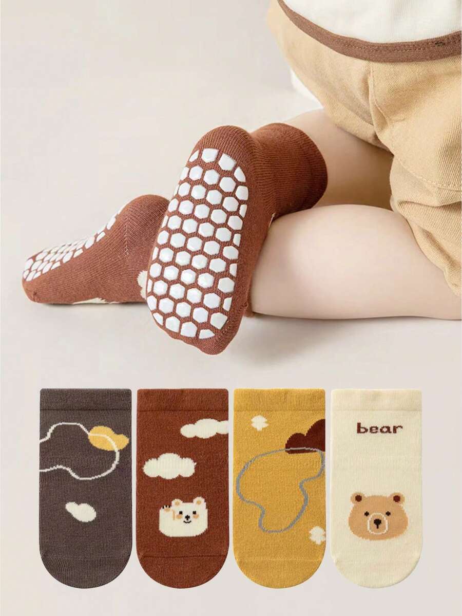 4 đôi tất liền mạch họa tiết hoạt hình cho trẻ sơ sinh/trẻ mới biết đi, nhiều màu, mùa xuân/thu - Nhiều màu - Xem 1