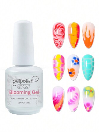 15ml Gel de florecimiento de uñas Gel UV LED transparente para efecto de extensión Mármol Piedra natural Acuarela Estampado floral Gel de uñas de remojo Diseño de arte de uñas DIY Manicura Regalo para mujeres