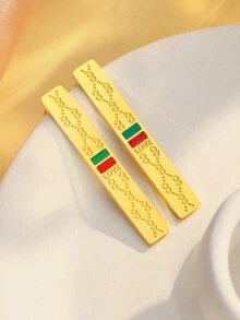 1 对经典奢华方形几何吊坠耳环新款时尚优质不锈钢珐琅女士爱心耳环珠宝 - Stainless Steel - 查看 3