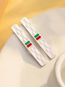 1 对经典奢华方形几何吊坠耳环新款时尚优质不锈钢珐琅女士爱心耳环珠宝 - Stainless Steel - 查看 4